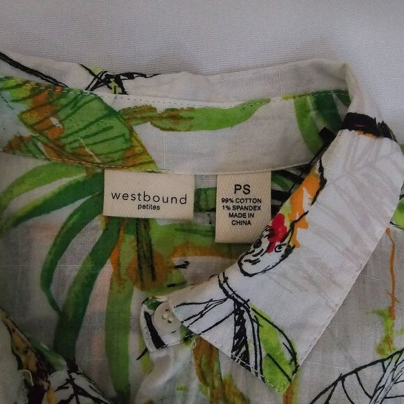 Westbound Petites Tropical Parrot Print Button-Up Short Sleeve Shirt Size PS - Picture 6 of 10